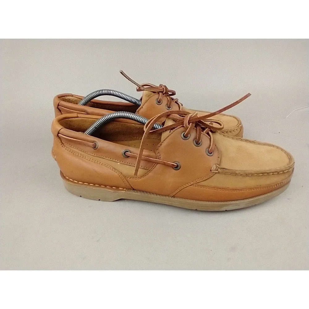 Rockport Mens M5166 Tan Leather Boat Shoes Nautical Loafers Size 11M